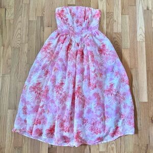 Lulu’s Eulalia Pink Floral Lace-Up Strapless Bustier Midi Dress